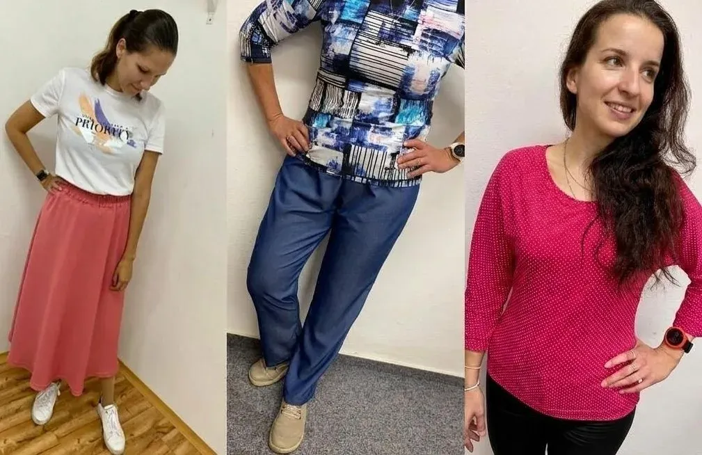 Kurz šití pro začátečníky - modely klientů, tričko, kalhoty, sukně